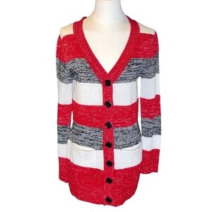 Canyon River Blues Buttondown Red White Striped Sweater Size Medium
